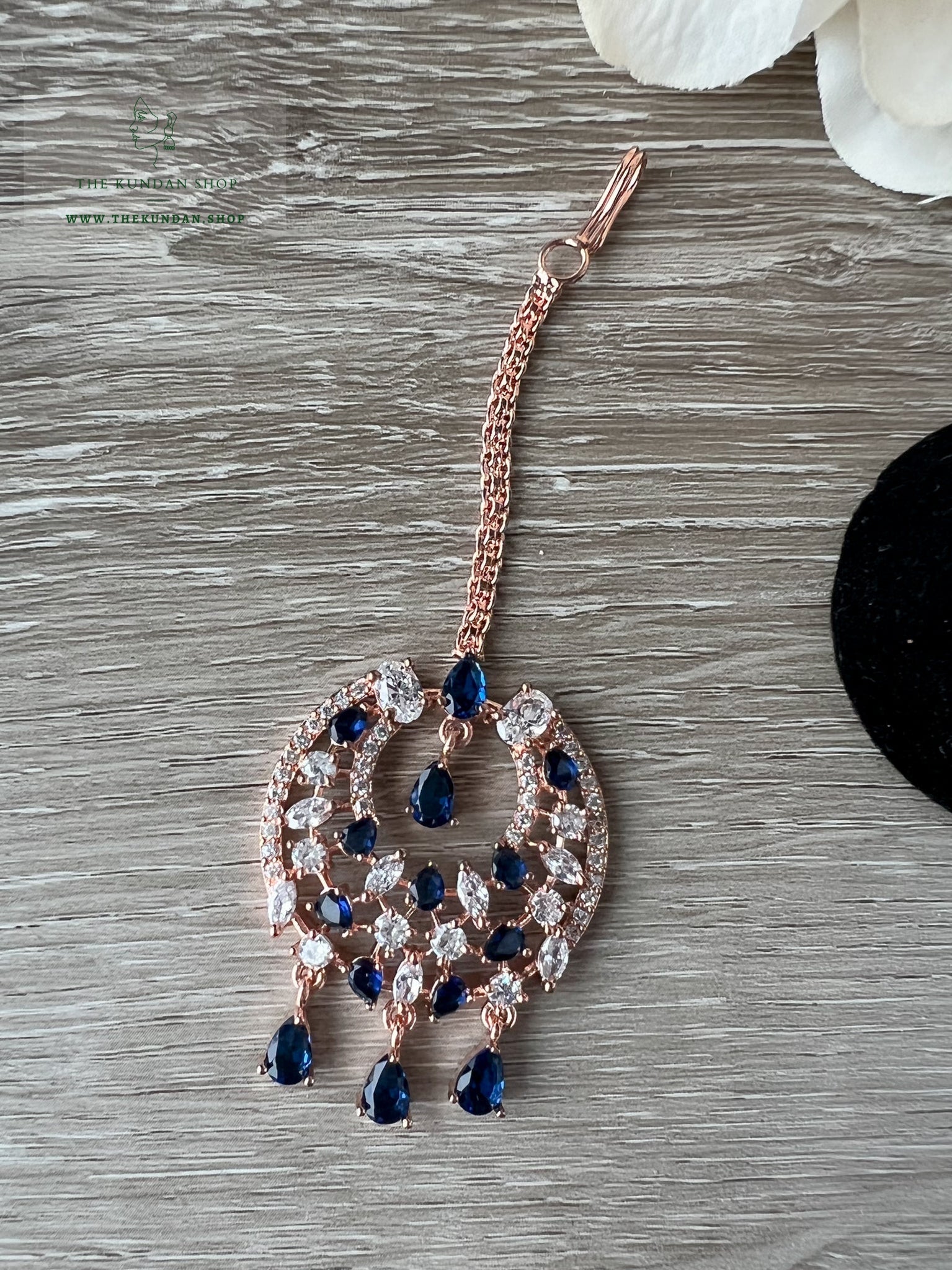 Humble in Rose Gold & Sapphire Earrings + Tikka THE KUNDAN SHOP 