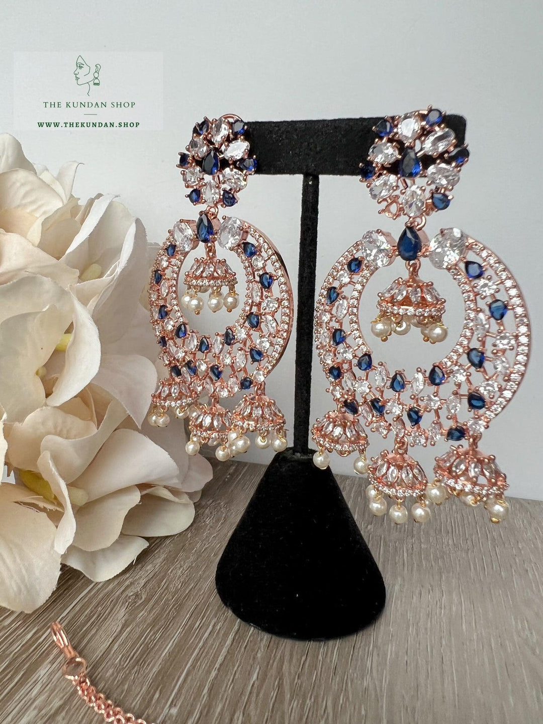 Humble in Rose Gold & Sapphire Earrings + Tikka THE KUNDAN SHOP 