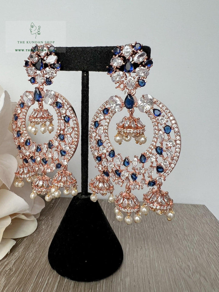 Humble in Rose Gold & Sapphire Earrings + Tikka THE KUNDAN SHOP 