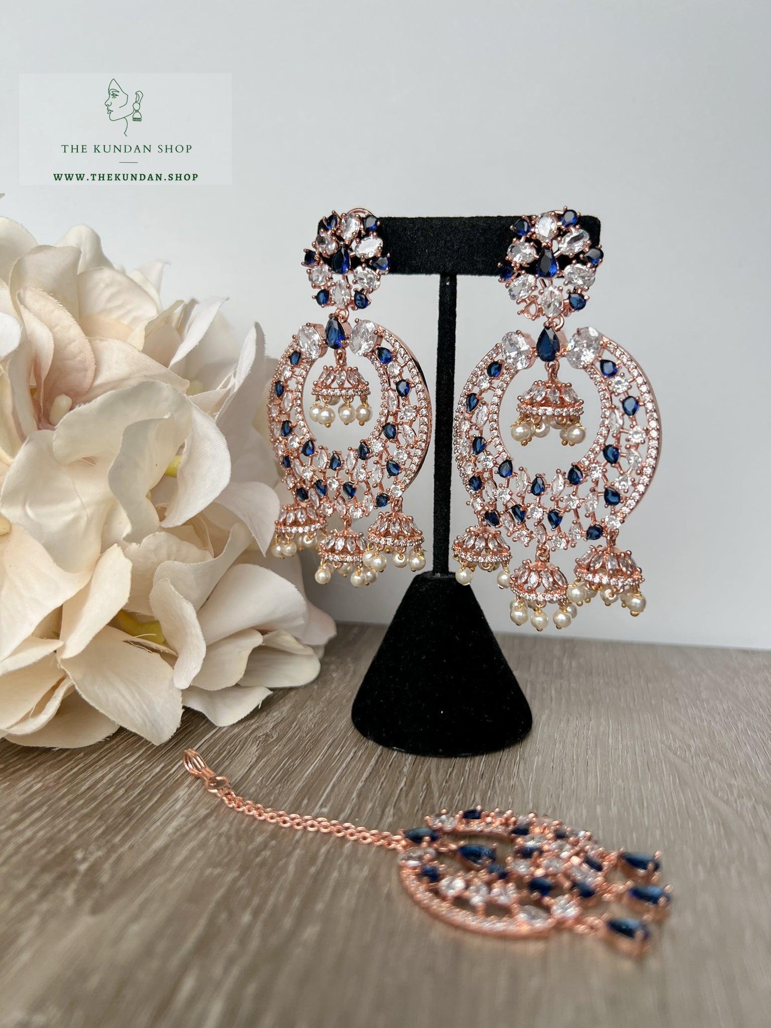 Humble in Rose Gold & Sapphire Earrings + Tikka THE KUNDAN SHOP 