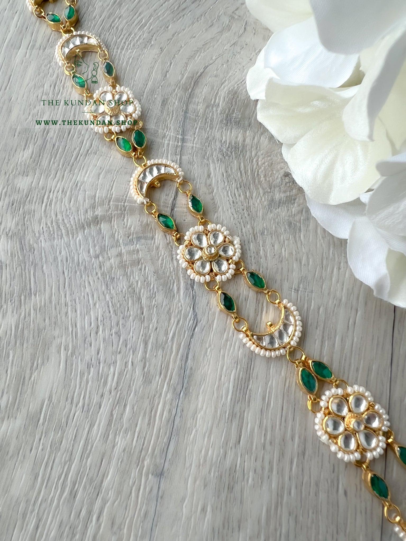 Floral Chaand in Green - Headband Mathapathi THE KUNDAN SHOP 