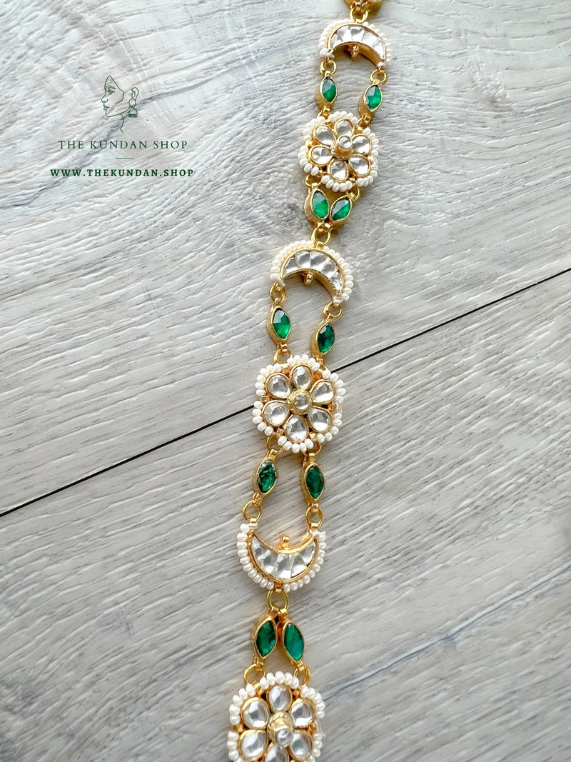Floral Chaand in Green - Headband Mathapathi THE KUNDAN SHOP 