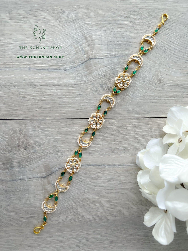 Floral Chaand in Green - Headband Mathapathi THE KUNDAN SHOP 