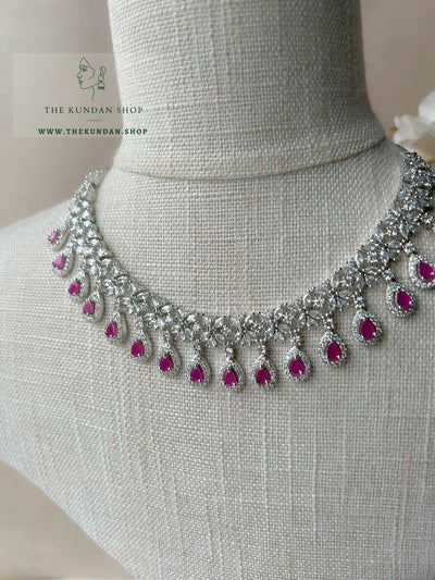 Ruby Teardrops in Silver Necklace Sets THE KUNDAN SHOP 