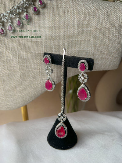 Ruby Teardrops in Silver Necklace Sets THE KUNDAN SHOP 