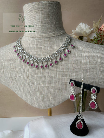 Ruby Teardrops in Silver Necklace Sets THE KUNDAN SHOP 