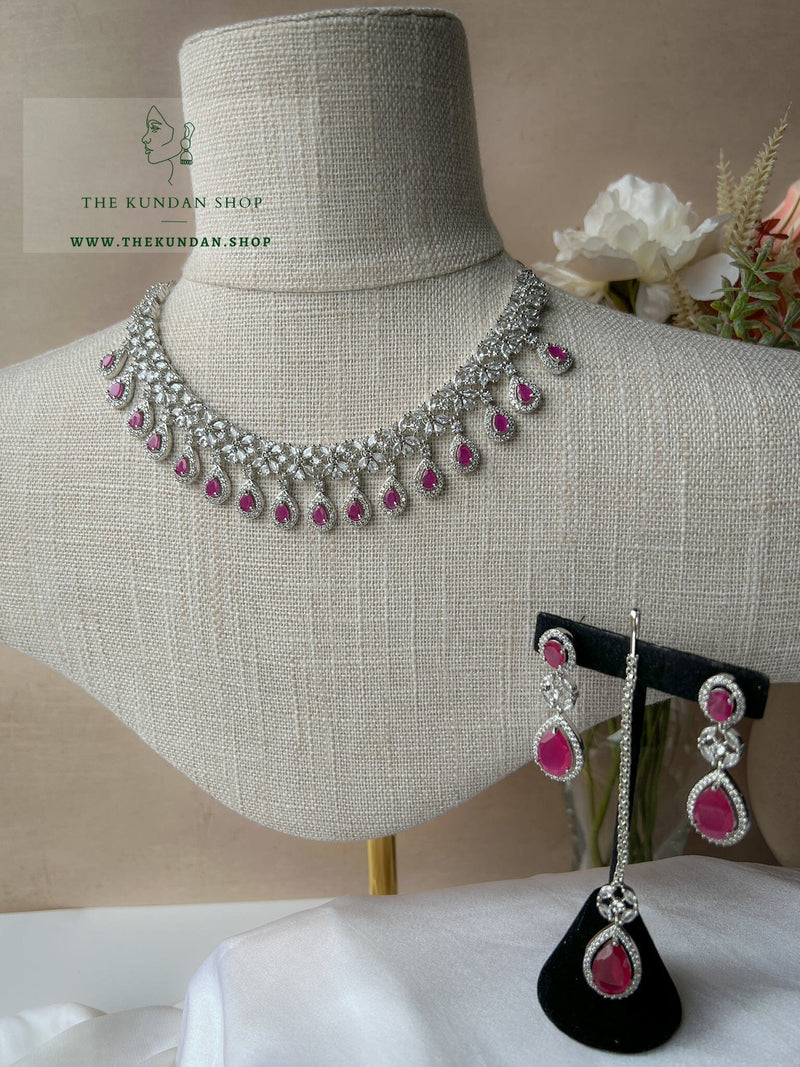 Ruby Teardrops in Silver Necklace Sets THE KUNDAN SHOP 