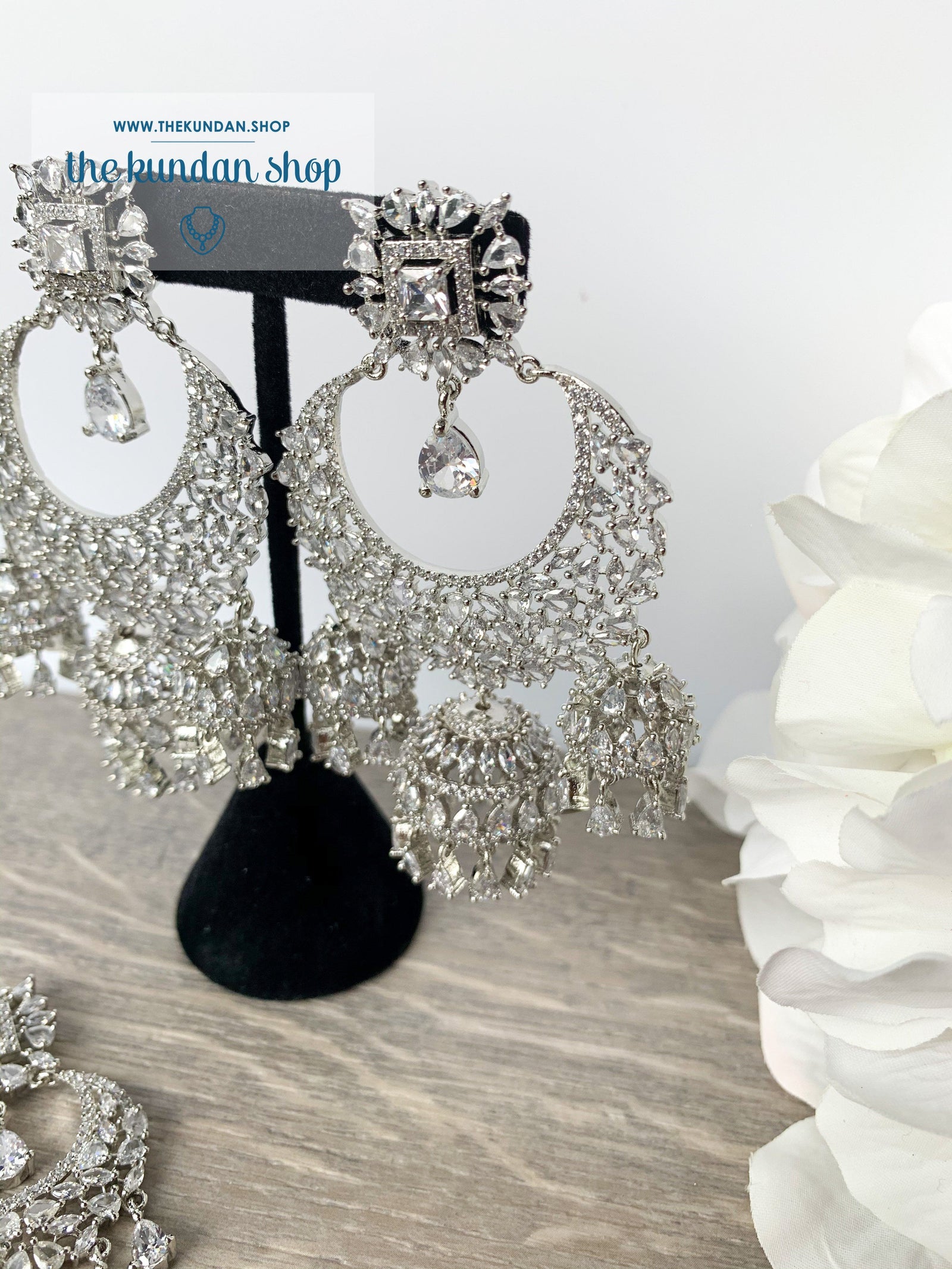 Radiance - Silver, Earrings + Tikka - THE KUNDAN SHOP