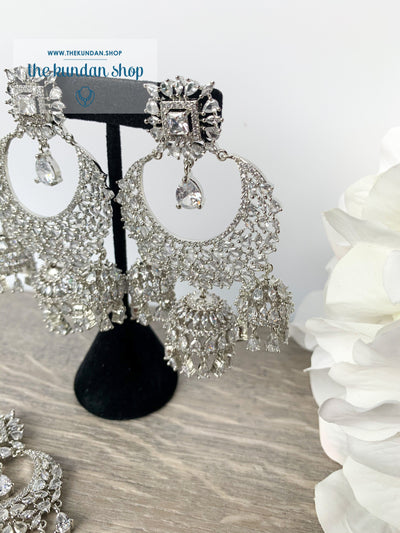 Radiance - Silver, Earrings + Tikka - THE KUNDAN SHOP