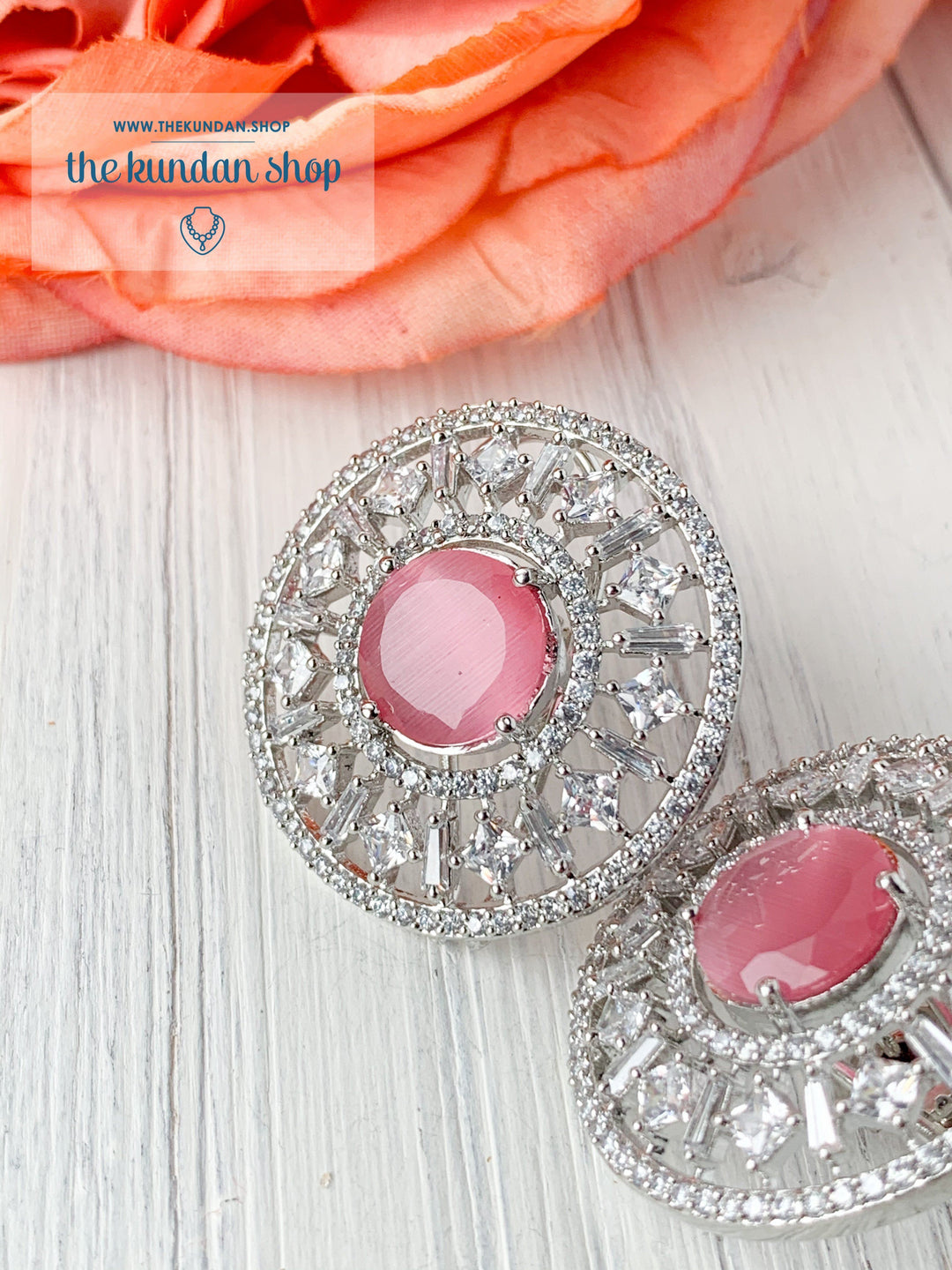 Silver Gems Earrings THE KUNDAN SHOP Pink 