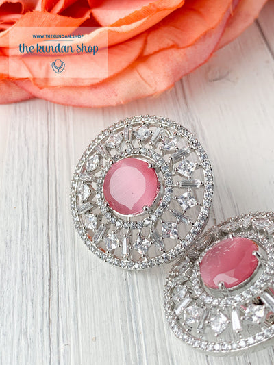 Silver Gems Earrings THE KUNDAN SHOP Pink 