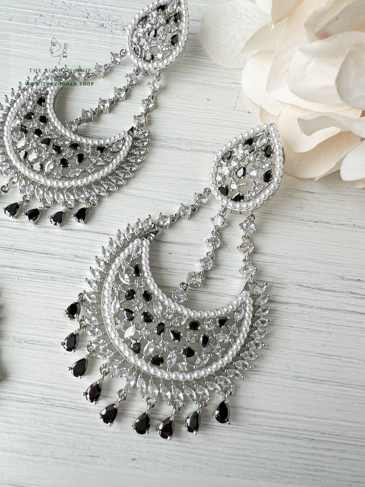 Beyond in Silver & Black Earrings + Tikka THE KUNDAN SHOP 