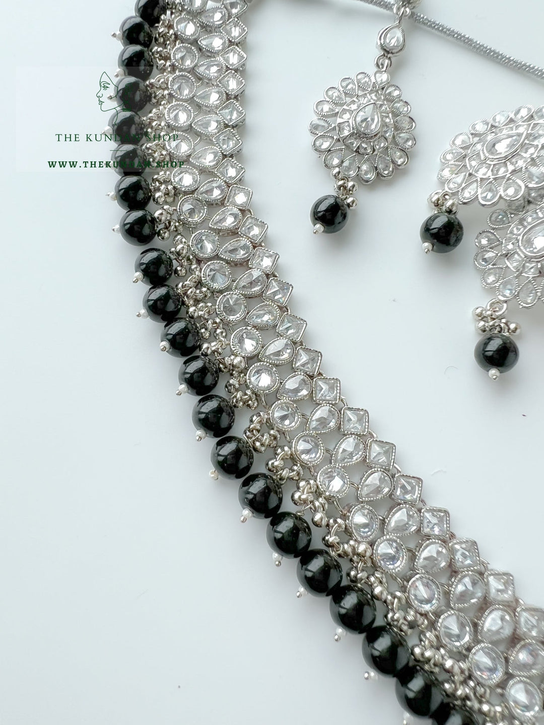 Simplicity in Silver & Black Necklace Sets THE KUNDAN SHOP 