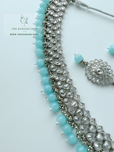 Simplicity in Silver & Blue Necklace Sets THE KUNDAN SHOP 