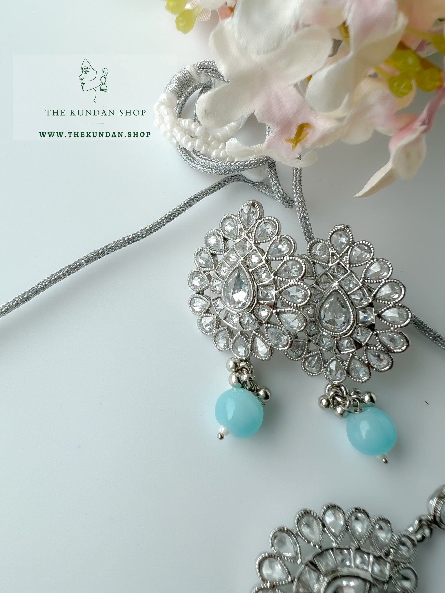 Simplicity in Silver & Blue Necklace Sets THE KUNDAN SHOP 