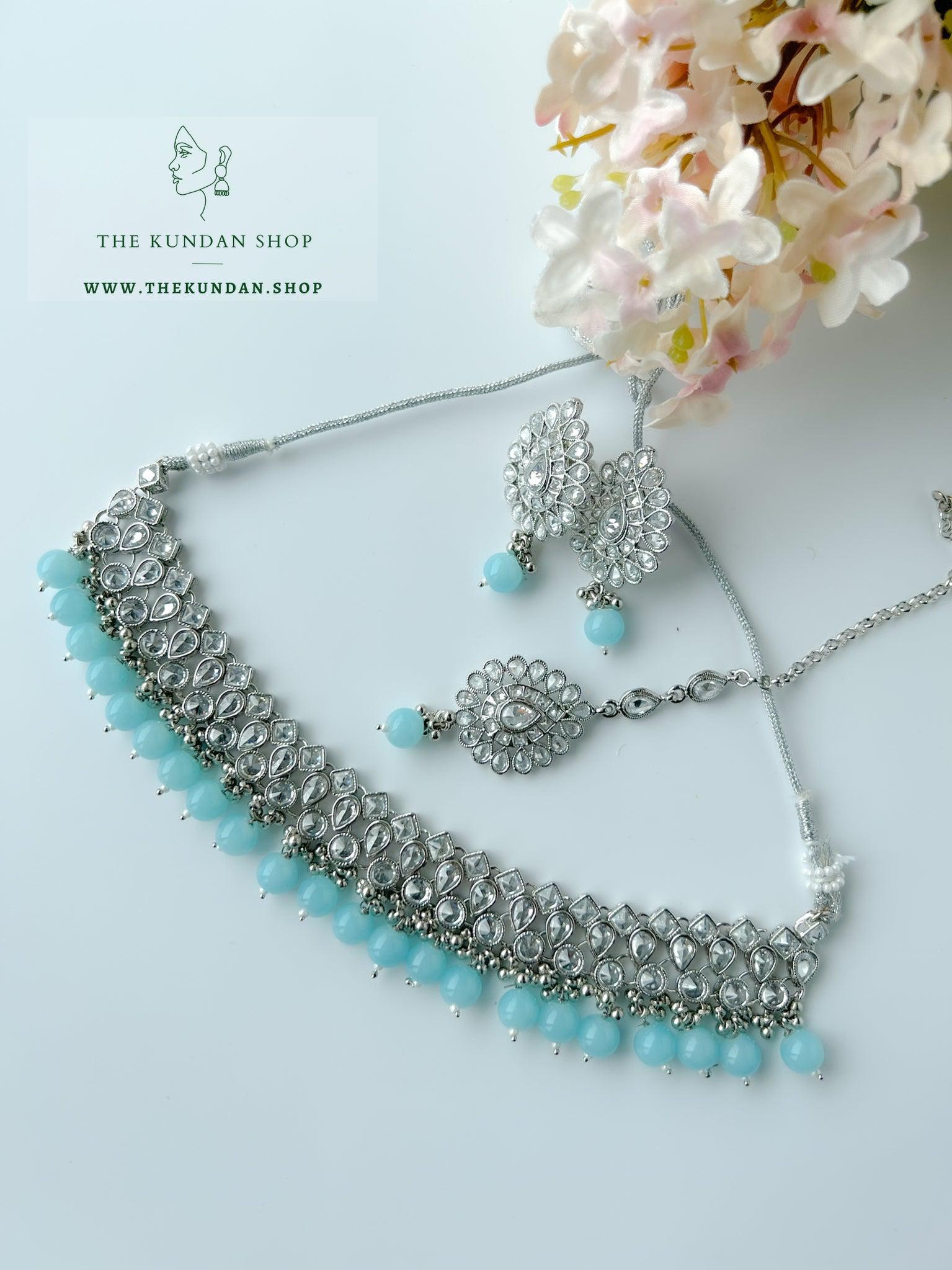Simplicity in Silver & Blue Necklace Sets THE KUNDAN SHOP 