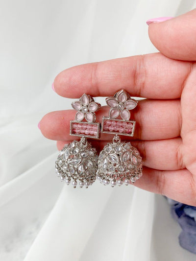 Petals in Polki Earrings THE KUNDAN SHOP Silver Pink 