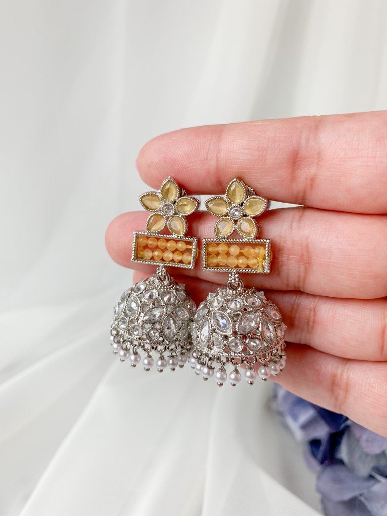 Petals in Polki Earrings THE KUNDAN SHOP Silver Yellow 