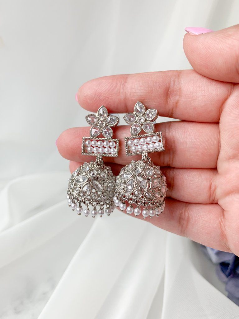 Petals in Polki Earrings THE KUNDAN SHOP Silver Pearl 