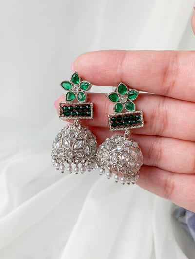 Petals in Polki Earrings THE KUNDAN SHOP Silver Dark Green 