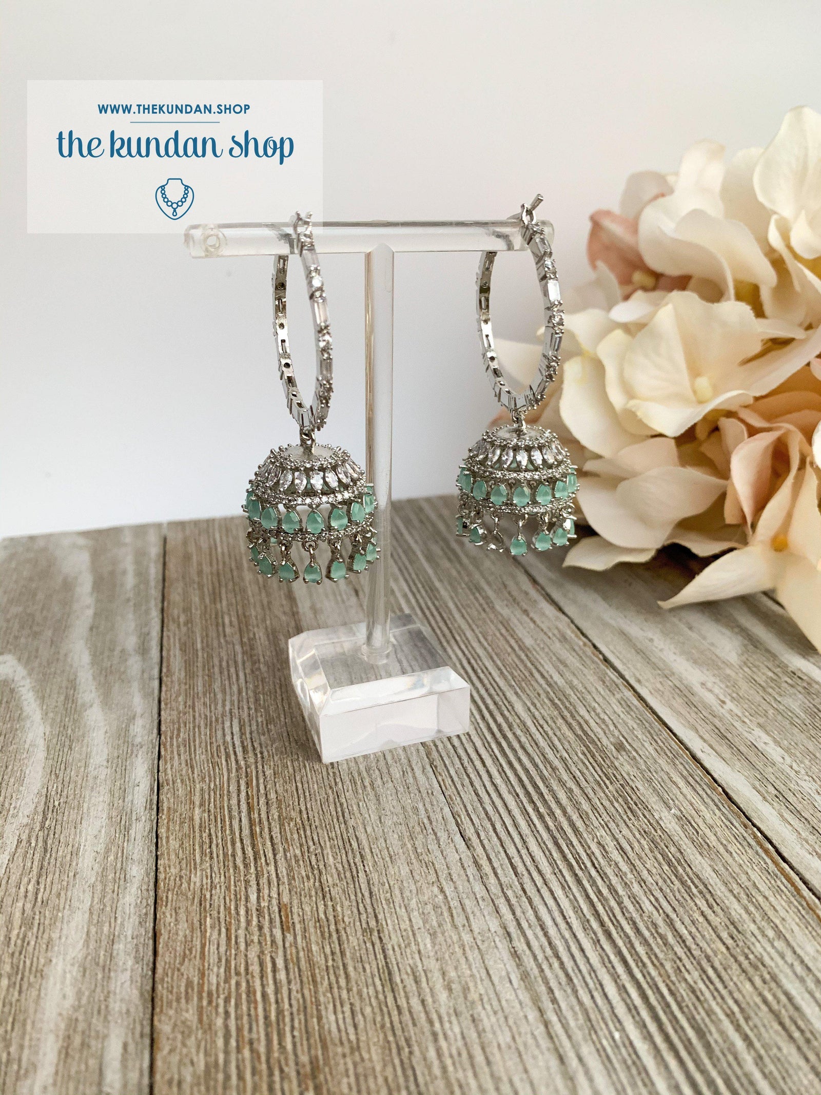 Bliss Baalis in Silver & Mint Earrings THE KUNDAN SHOP 