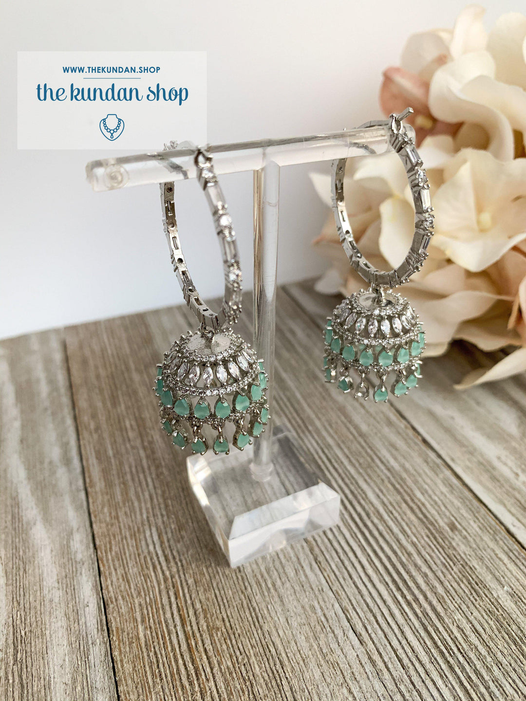 Bliss Baalis in Silver & Mint Earrings THE KUNDAN SHOP Style 2 