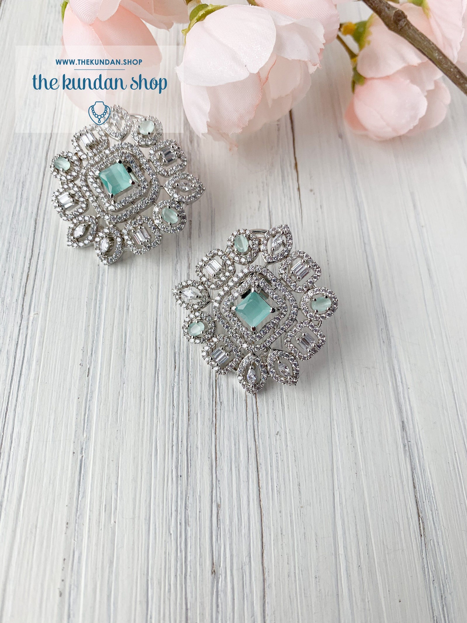 Centered in Silver Mint Earrings THE KUNDAN SHOP 