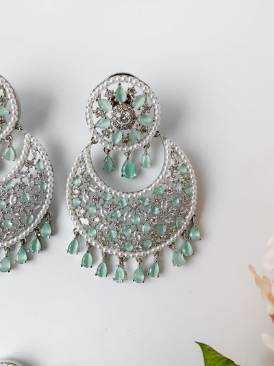 Decisive in Silver & Mint Earrings + Tikka THE KUNDAN SHOP 