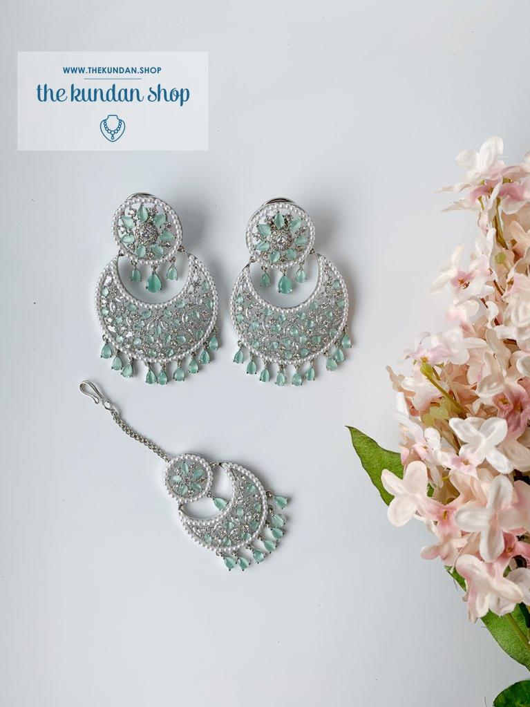 Decisive in Silver & Mint Earrings + Tikka THE KUNDAN SHOP 
