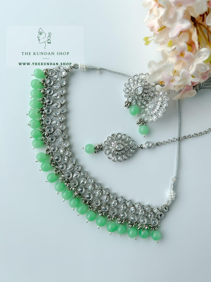 Simplicity in Silver & Mint Necklace Sets THE KUNDAN SHOP 