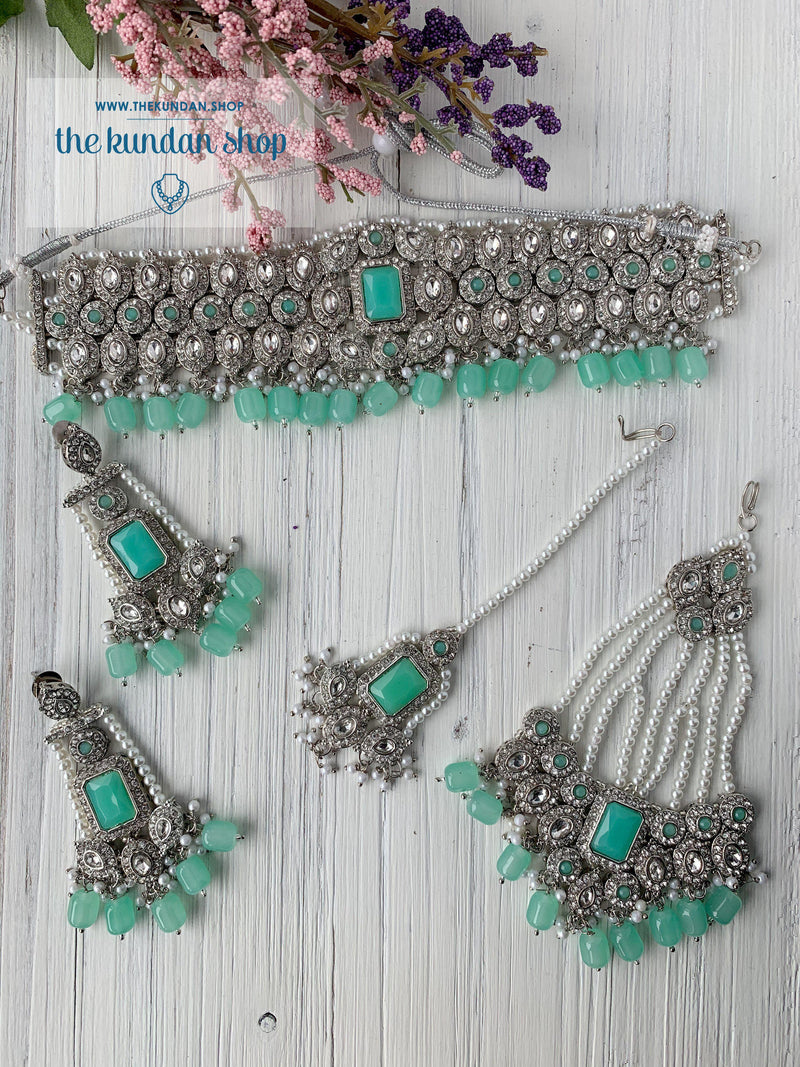 Magnificent Drops in Mint & Silver Necklace Sets THE KUNDAN SHOP 