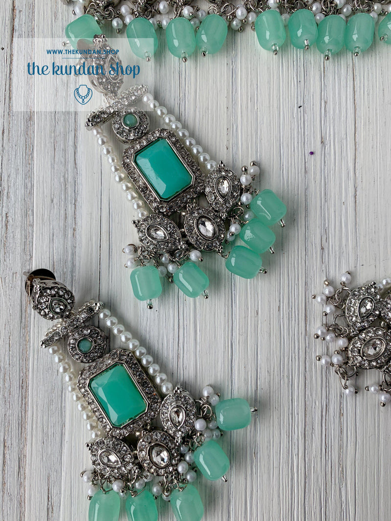 Magnificent Drops in Mint & Silver Necklace Sets THE KUNDAN SHOP 