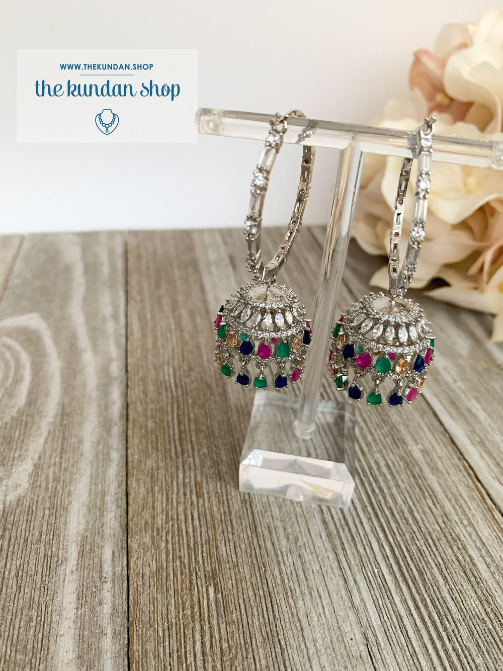 Bliss Baalis in Silver & Multi Earrings THE KUNDAN SHOP 