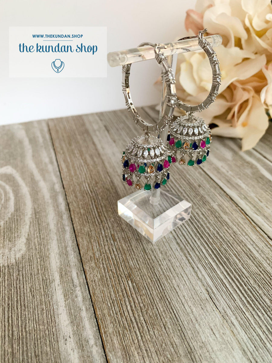 Bliss Baalis in Silver & Multi Earrings THE KUNDAN SHOP 