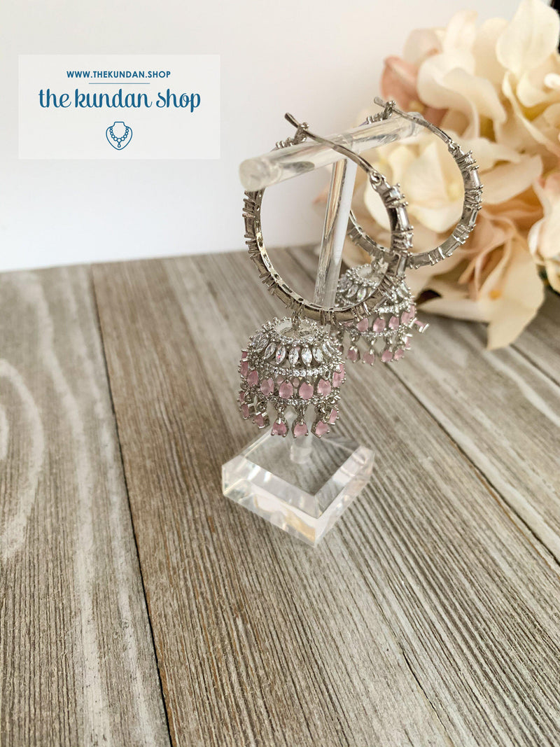 Bliss Baalis in Silver & Pink Earrings THE KUNDAN SHOP 