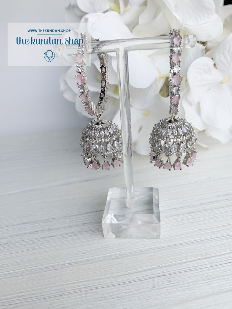 Bliss Baalis in Silver & Pink Earrings THE KUNDAN SHOP Pink Stone on Baali 