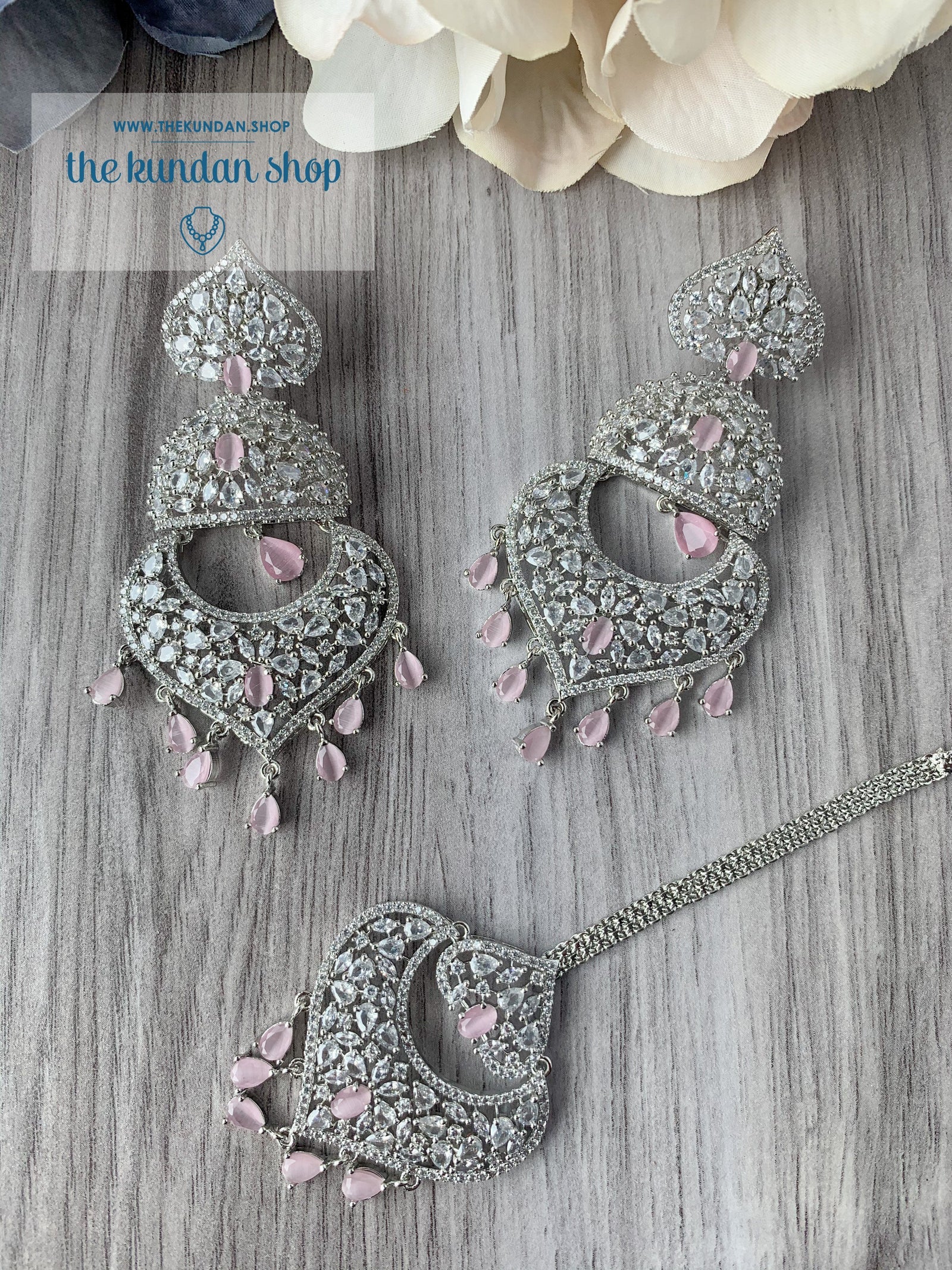 Distinct in Pink Earrings + Tikka THE KUNDAN SHOP 