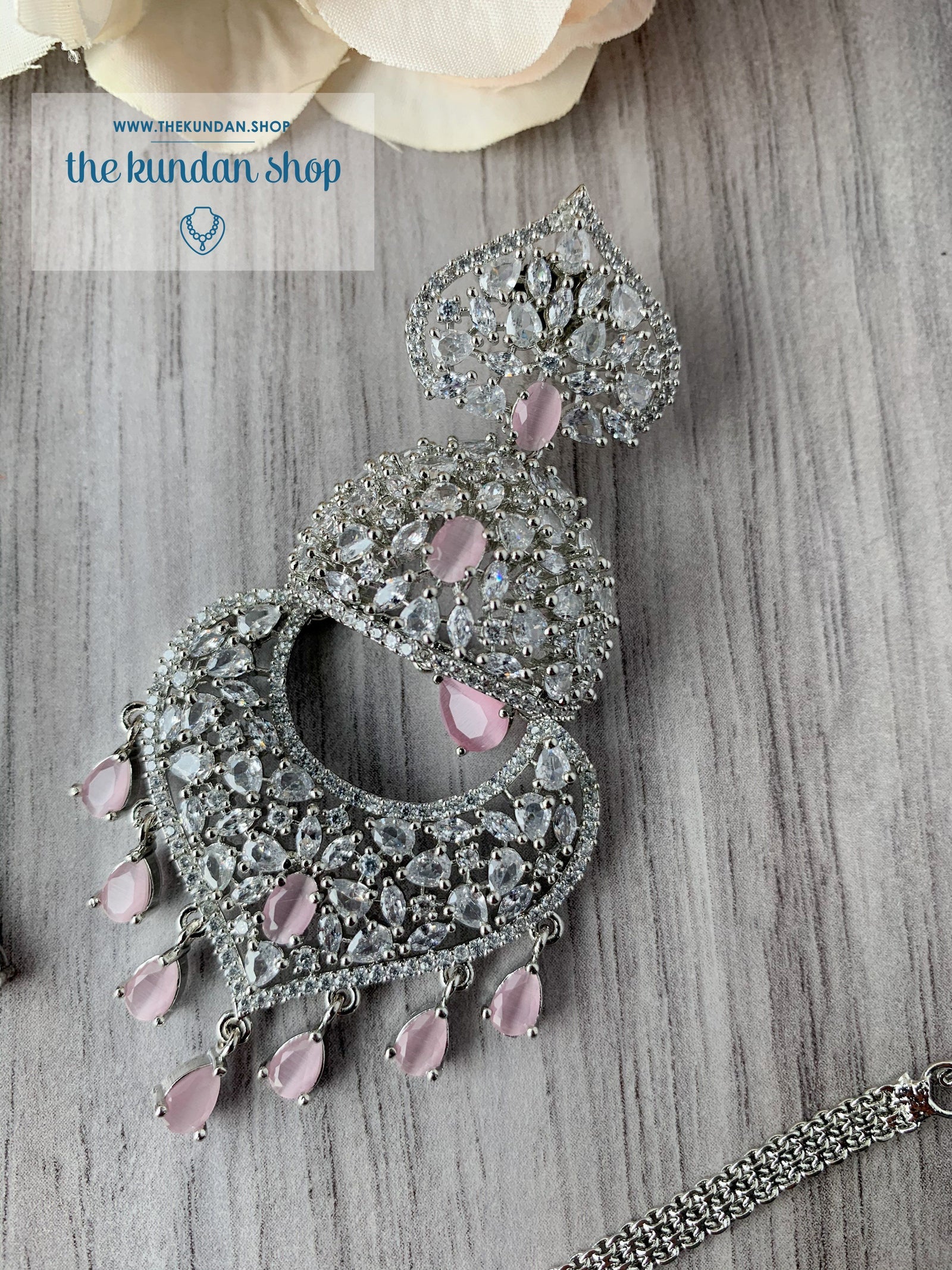 Distinct in Pink Earrings + Tikka THE KUNDAN SHOP 