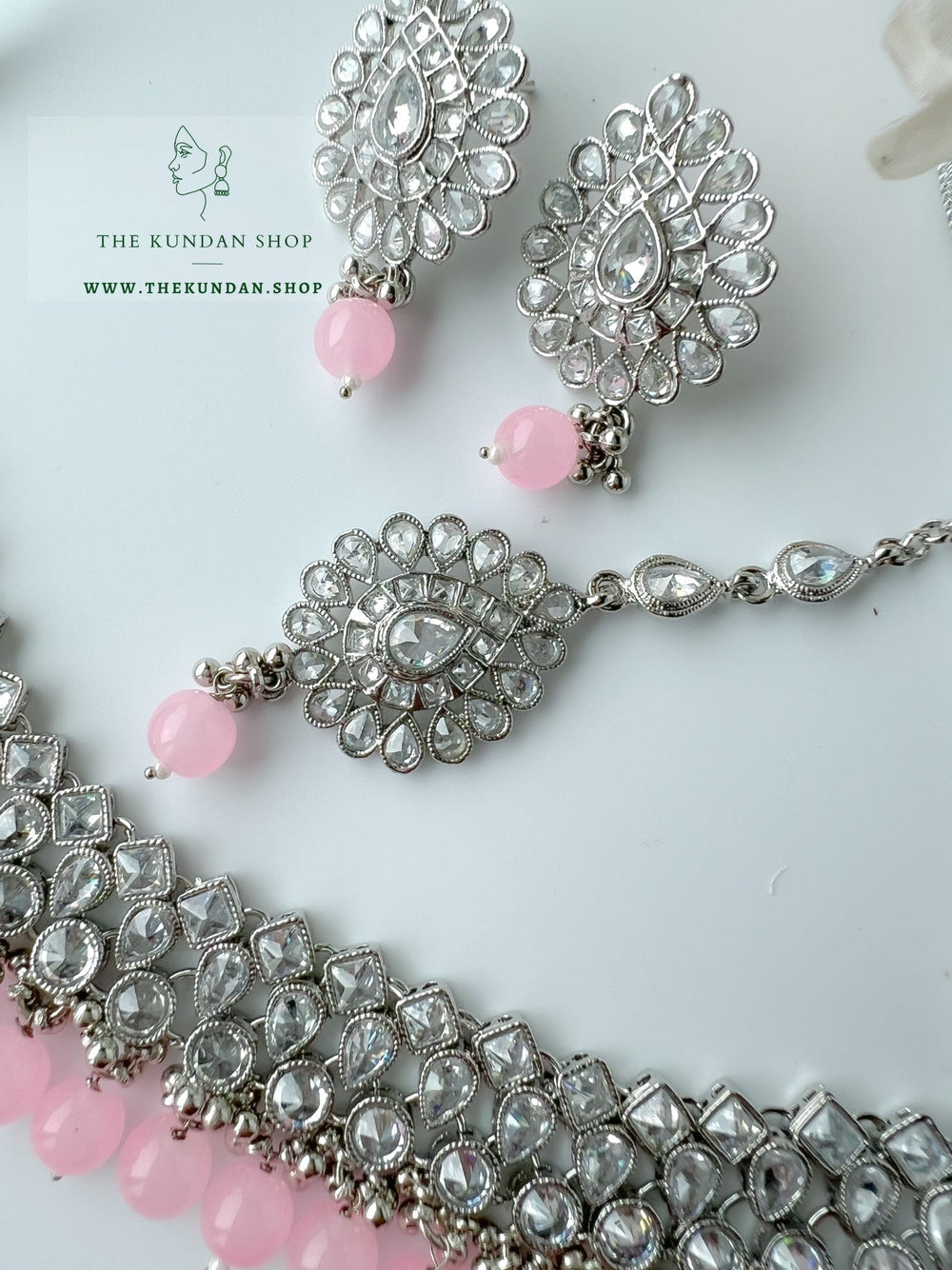 Simplicity in Silver & Pink Necklace Sets THE KUNDAN SHOP 