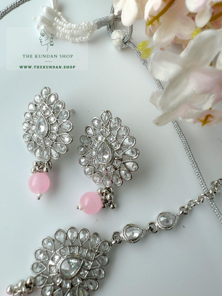 Simplicity in Silver & Pink Necklace Sets THE KUNDAN SHOP 