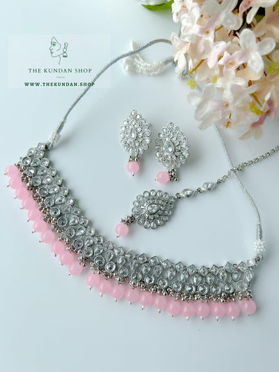 Simplicity in Silver & Pink Necklace Sets THE KUNDAN SHOP 