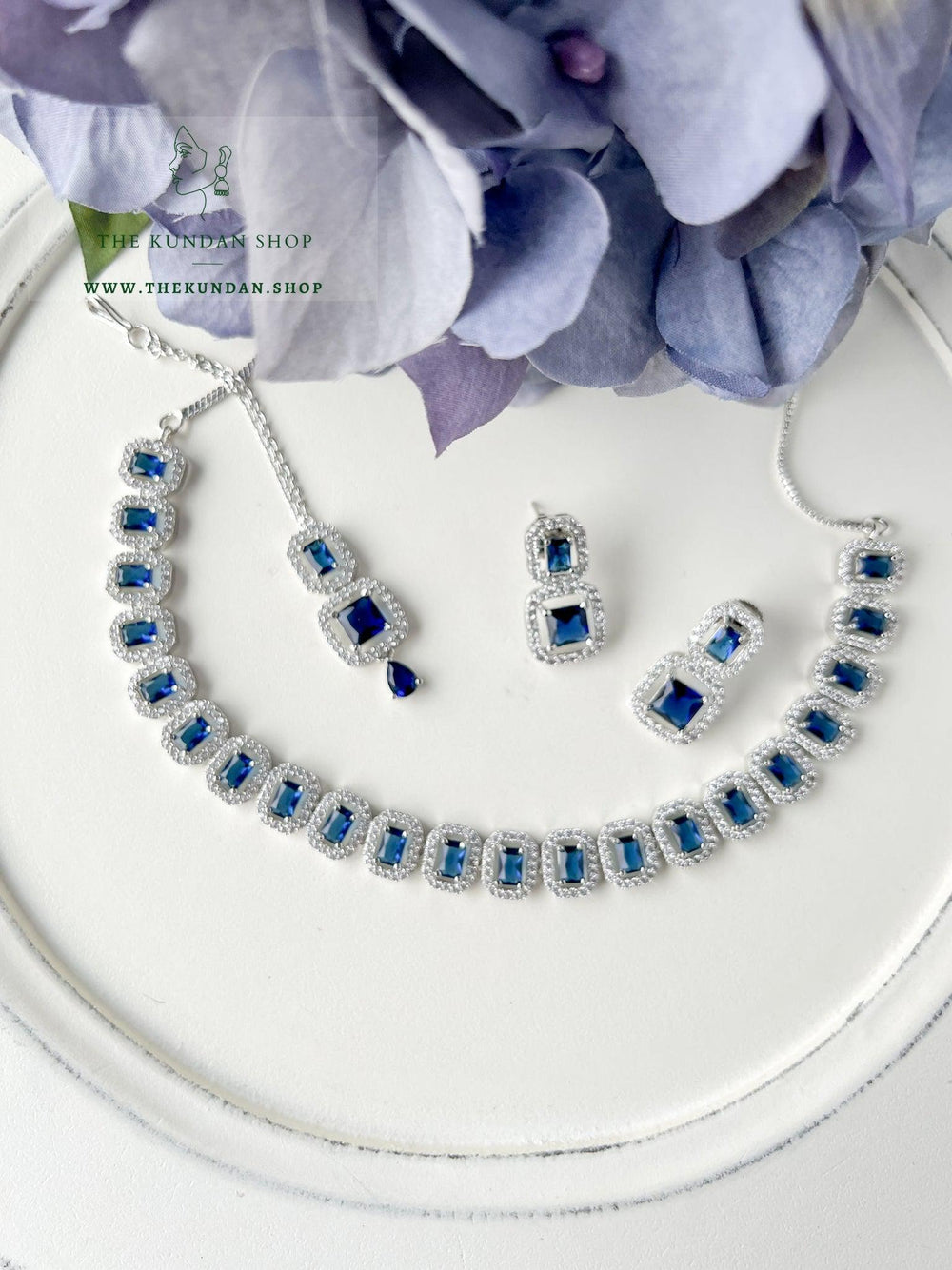Double Drops in Silver Necklace Sets THE KUNDAN SHOP Sapphire 