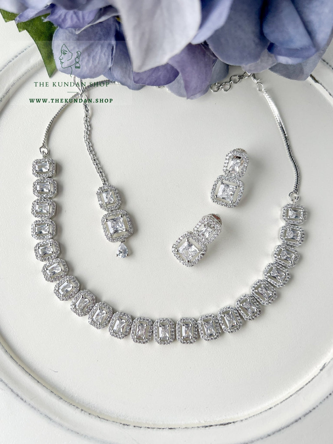 Double Drops in Silver Necklace Sets THE KUNDAN SHOP Clear 