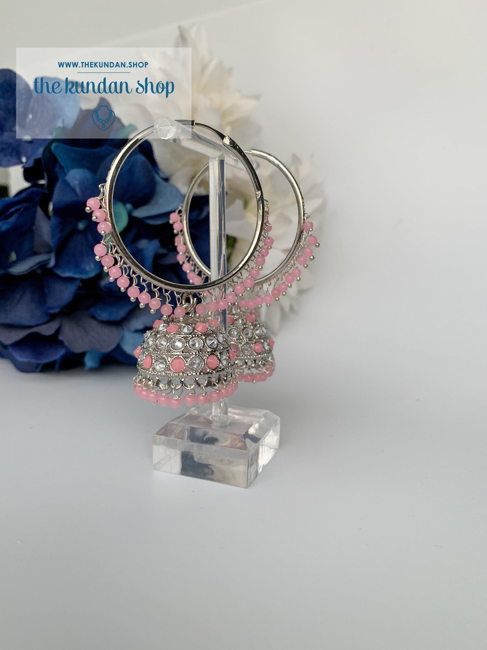 Twinkle Baalis in Silver Earrings THE KUNDAN SHOP Light Pink 