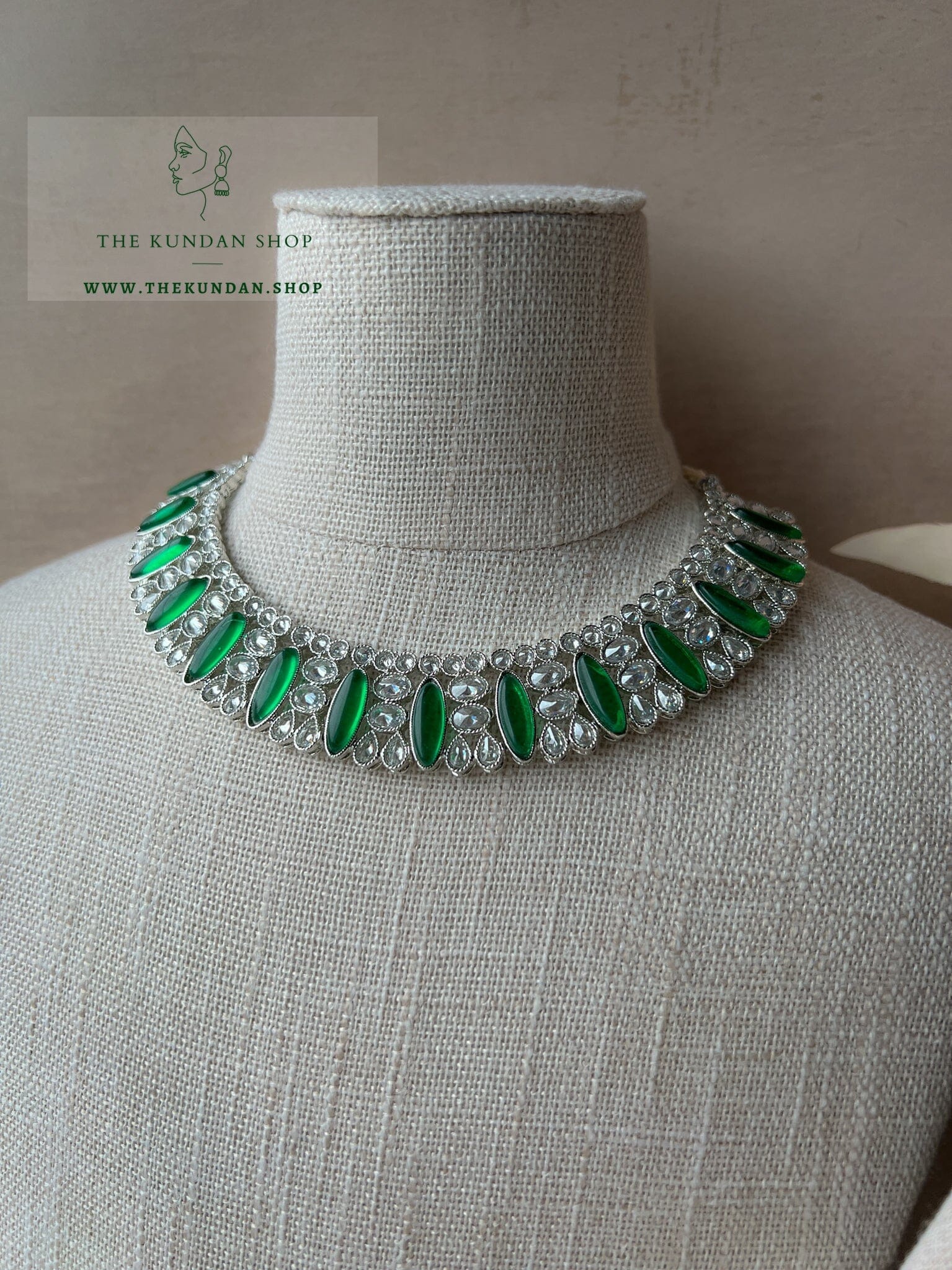 Considered in Silver & Green Necklace Sets THE KUNDAN SHOP 