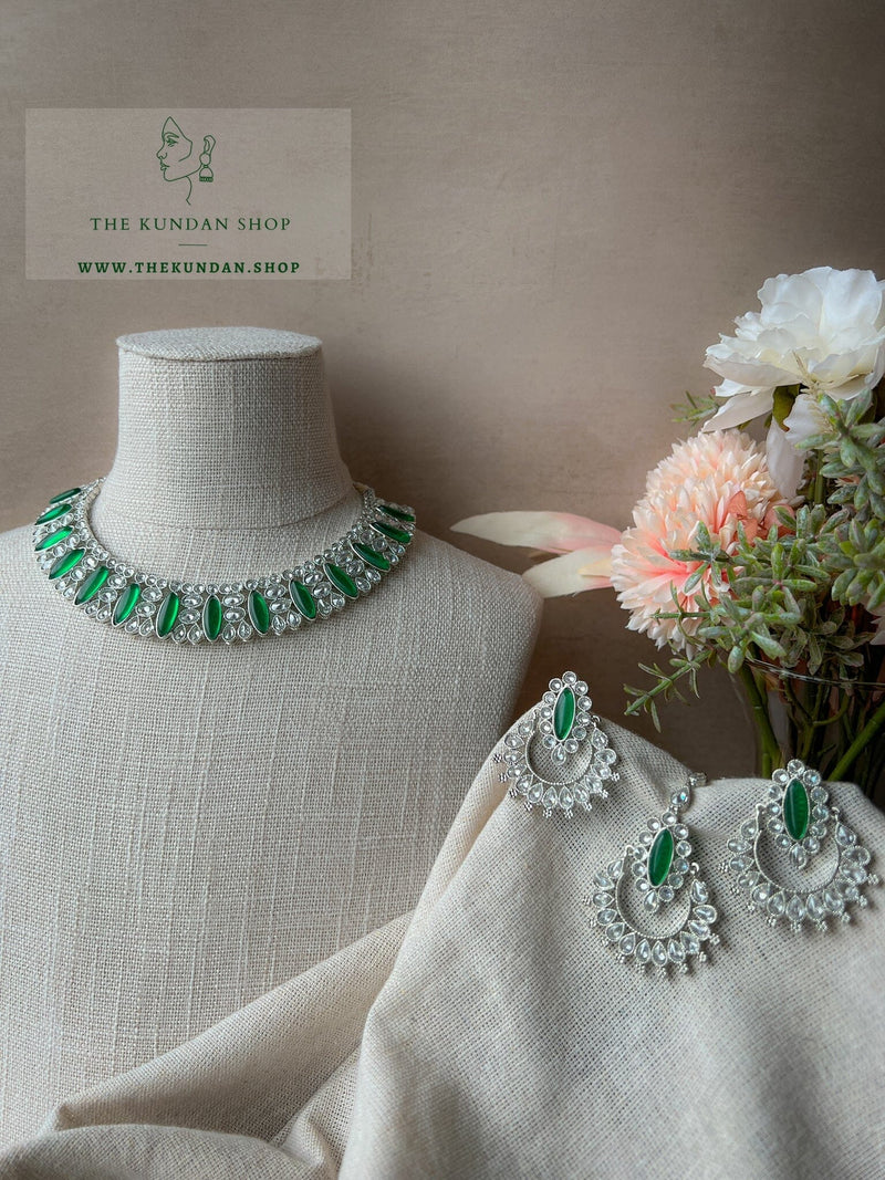 Considered in Silver & Green Necklace Sets THE KUNDAN SHOP 