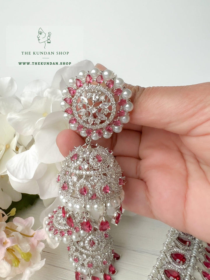 A Teardrop Stone in Silver & Ruby Necklace Sets THE KUNDAN SHOP 