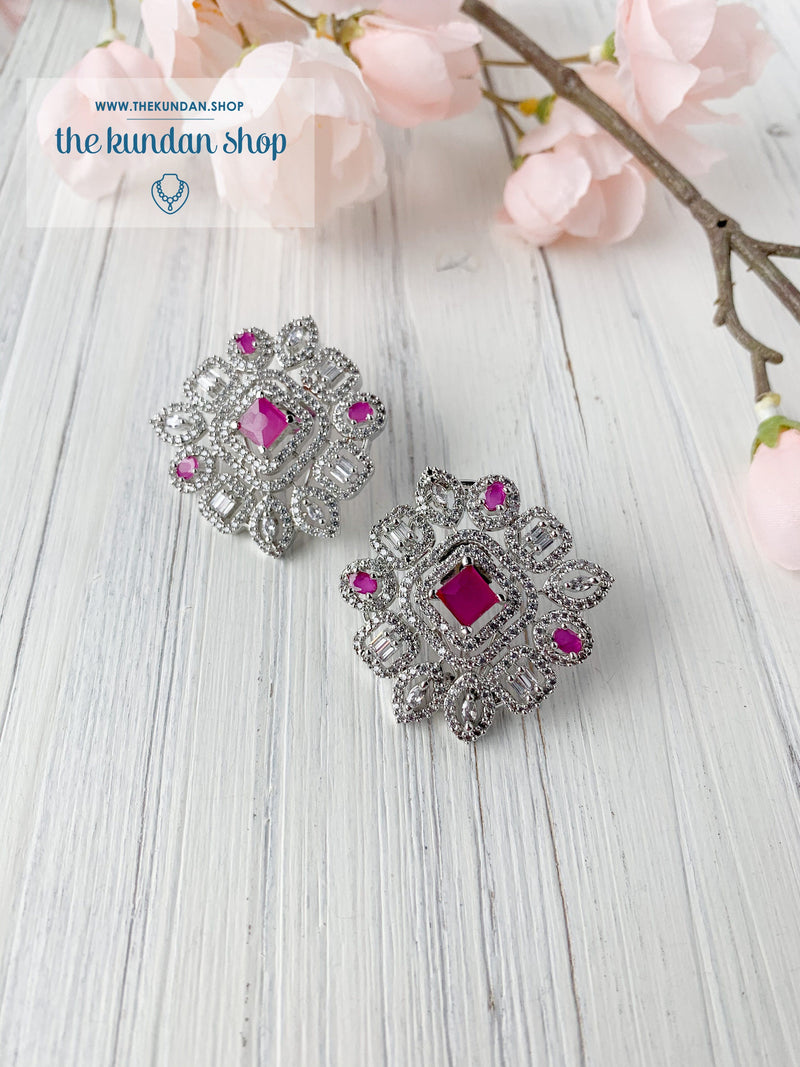 Centered in Silver Ruby Earrings THE KUNDAN SHOP 
