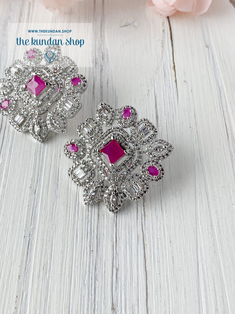 Centered in Silver Ruby Earrings THE KUNDAN SHOP 