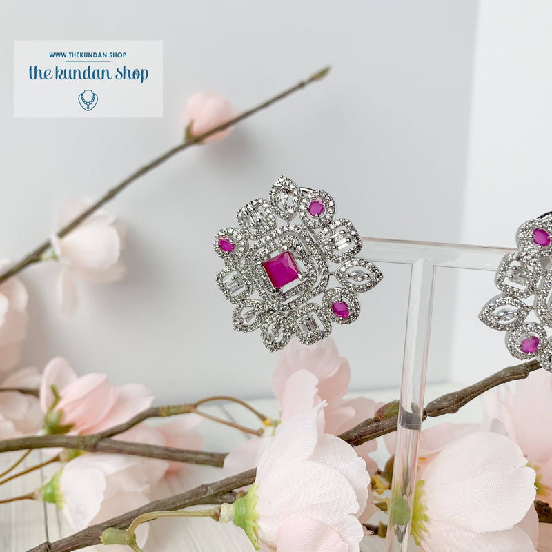 Centered in Silver Ruby Earrings THE KUNDAN SHOP 